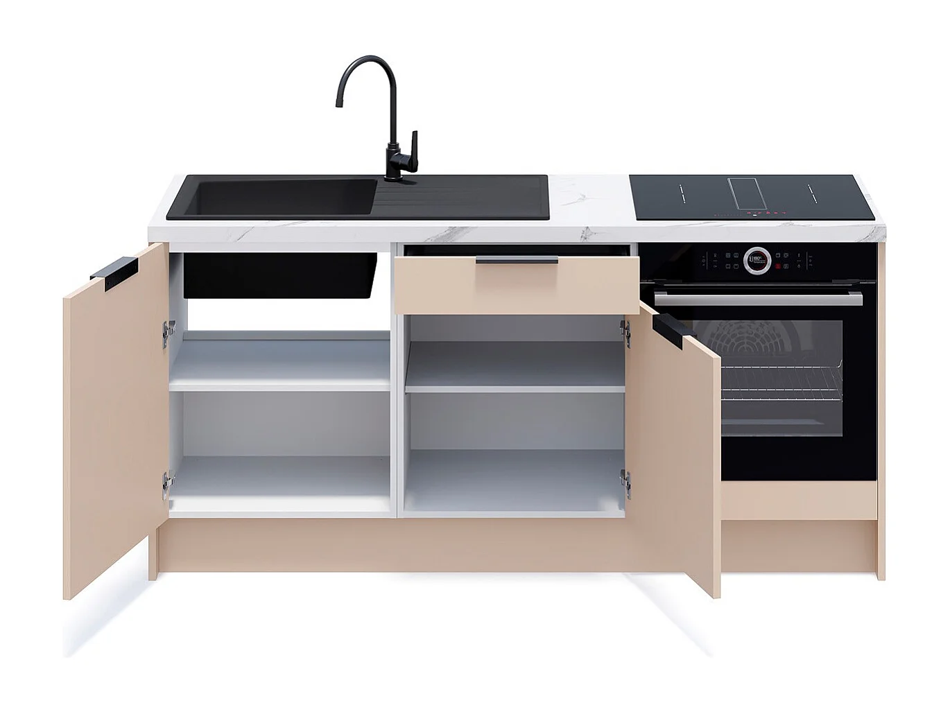 Meubles bas de cuisine - L. 185 cm - beige cachemire - Luzia