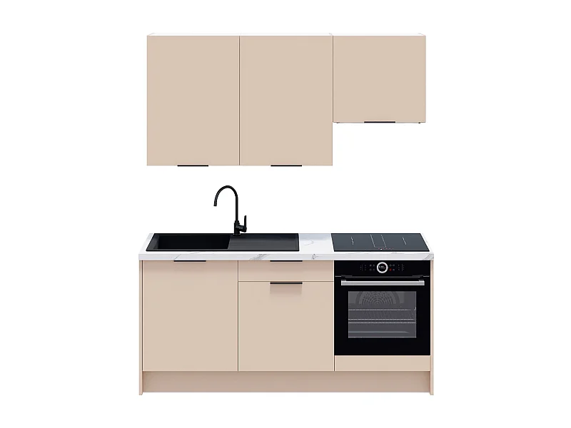 Ensemble de 6 meubles de cuisine - L. 185 cm - beige cachemire - Luzia