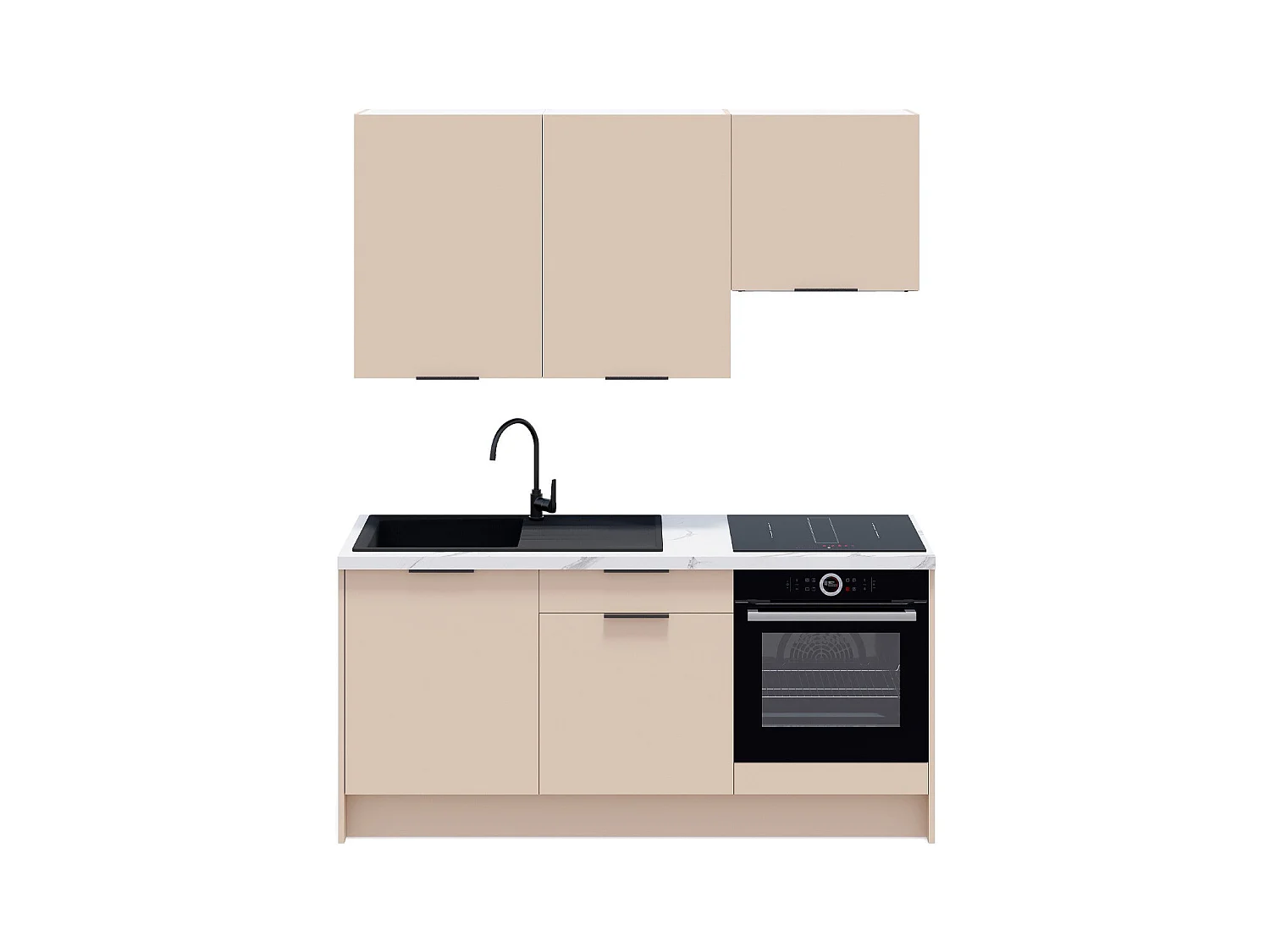Ensemble de 6 meubles de cuisine - L. 185 cm - beige cachemire - Luzia