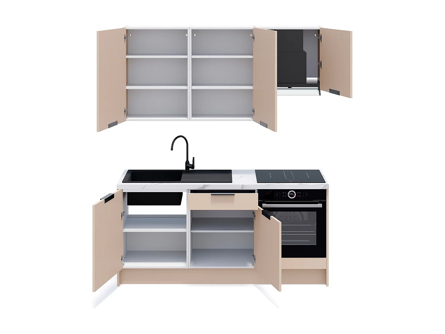 Ensemble de 6 meubles de cuisine - L. 185 cm - beige cachemire - Luzia