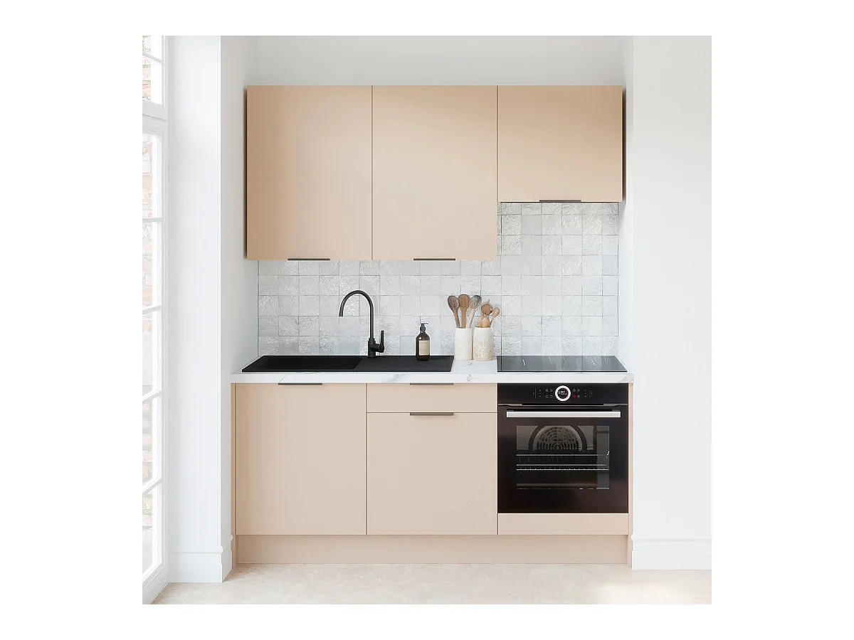 Ensemble de 6 meubles de cuisine - L. 185 cm - beige cachemire - Luzia
