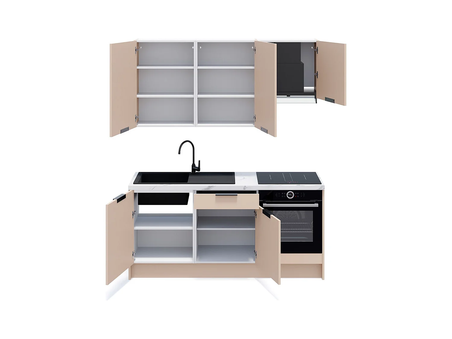 Ensemble de 6 meubles de cuisine - L. 185 cm - beige cachemire - Luzia