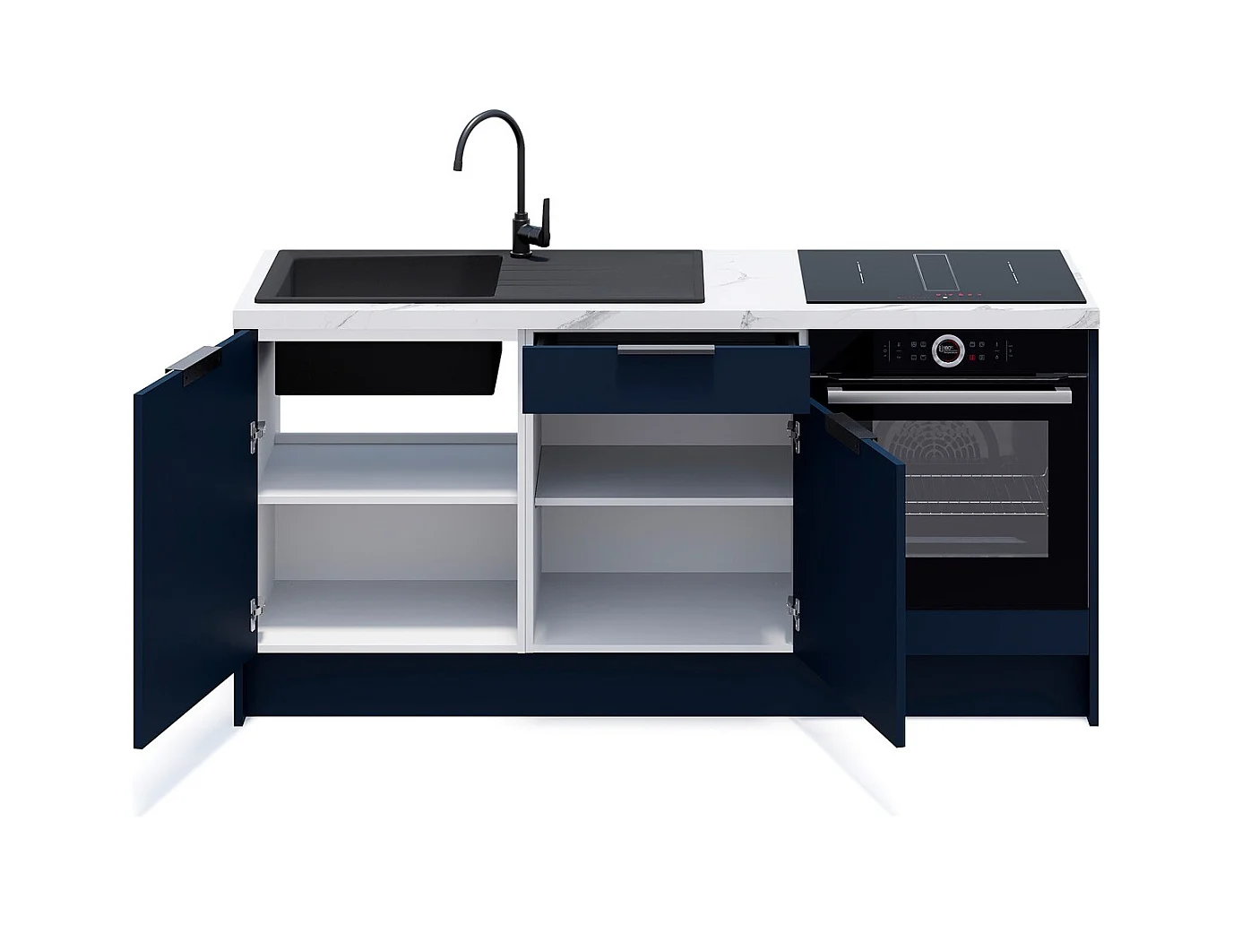 Meubles bas de cuisine - L. 185 cm - bleu marine - Luzia