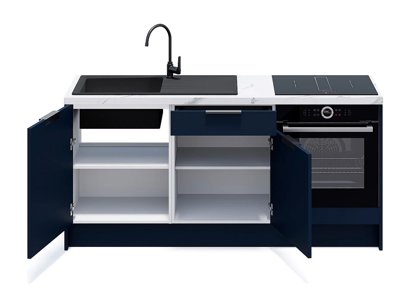 Meubles bas de cuisine - L. 185 cm - bleu marine - Luzia