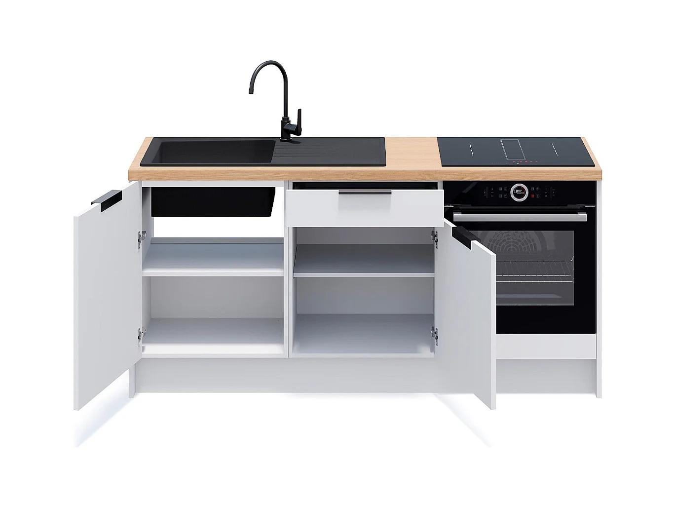 Meubles bas de cuisine - L. 185 cm - blanc - Luzia