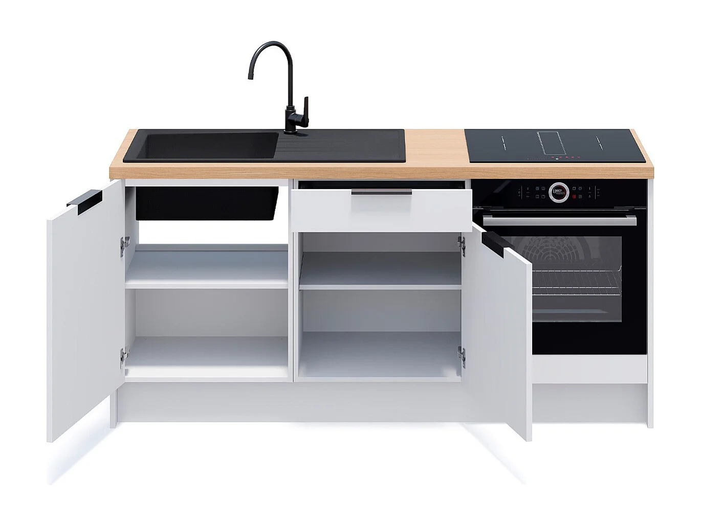 Meubles bas de cuisine - L. 185 cm - blanc - Luzia