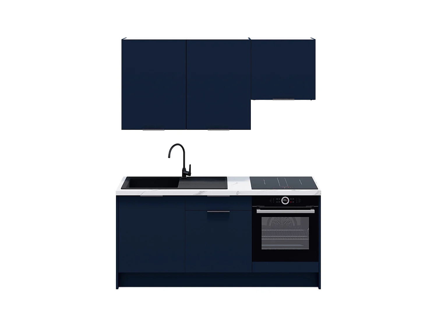 Ensemble de 6 meubles de cuisine - L. 185 cm - bleu marine - Luzia