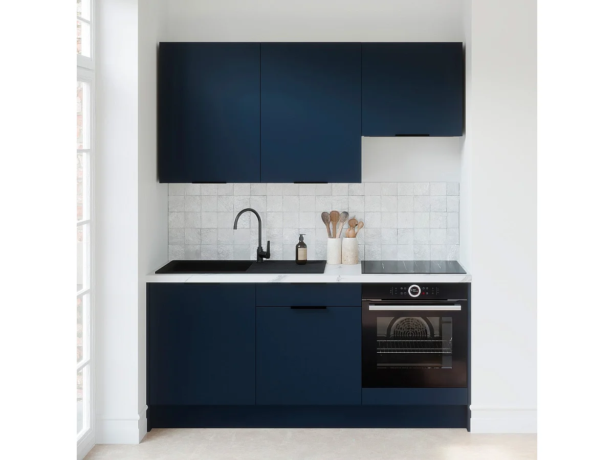 Ensemble de 6 meubles de cuisine - L. 185 cm - bleu marine - Luzia