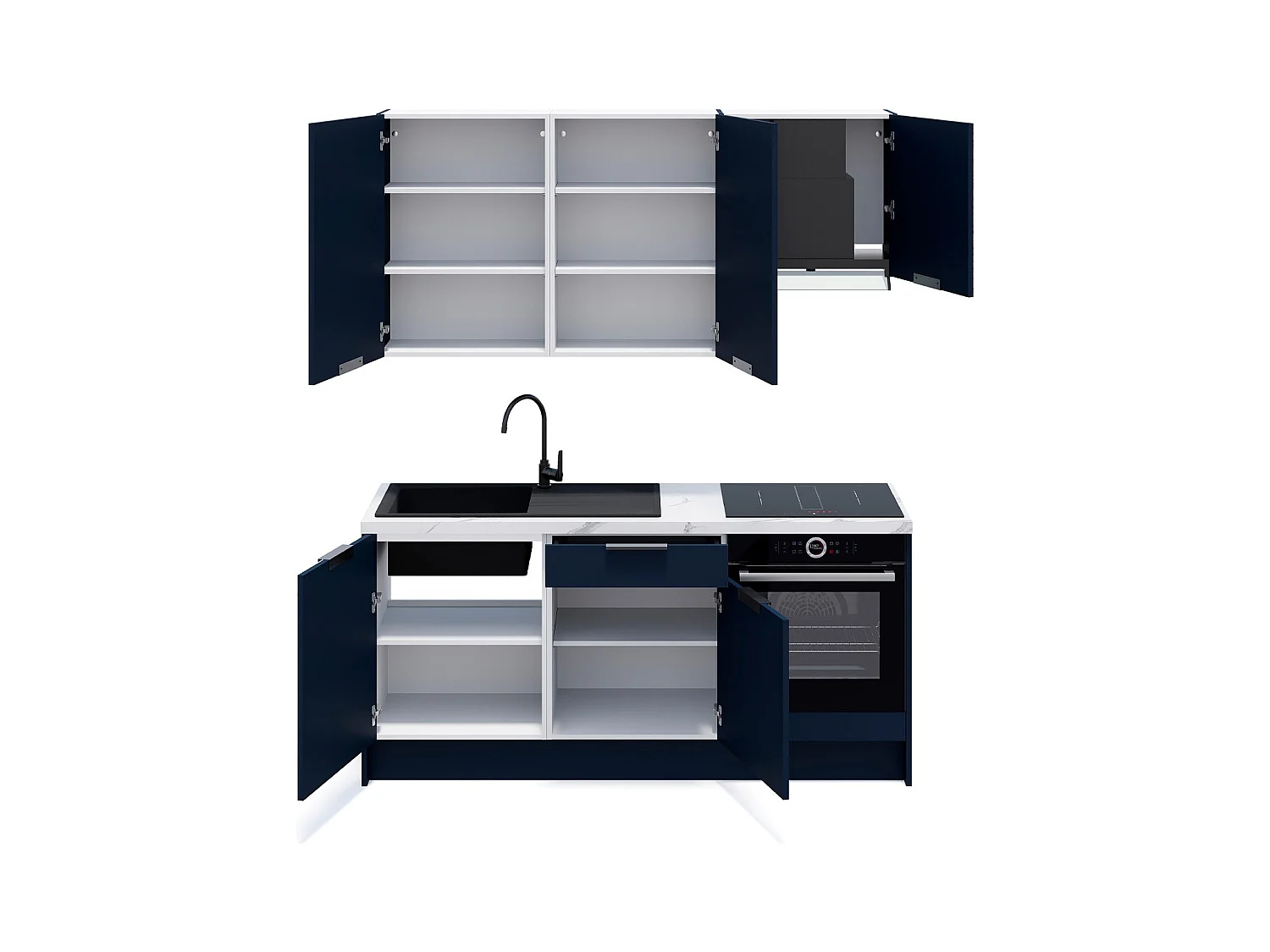 Ensemble de 6 meubles de cuisine - L. 185 cm - bleu marine - Luzia