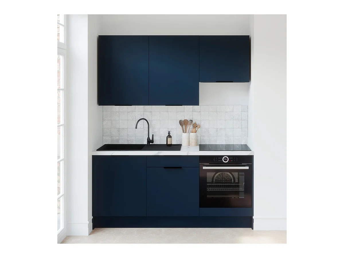 Ensemble de 6 meubles de cuisine - L. 185 cm - bleu marine - Luzia
