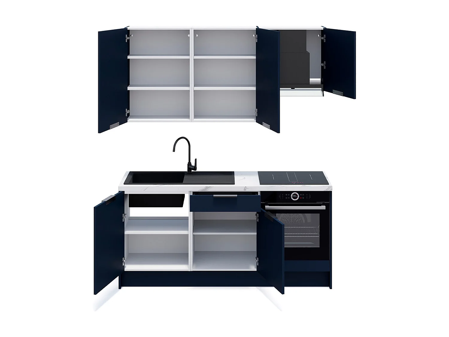 Ensemble de 6 meubles de cuisine - L. 185 cm - bleu marine - Luzia