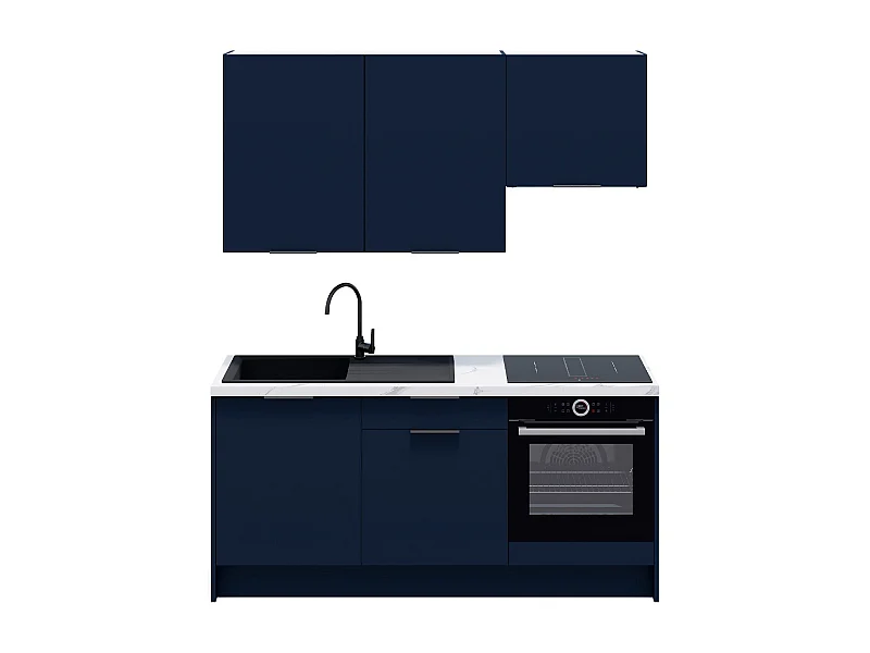 Ensemble de 6 meubles de cuisine - L. 185 cm - bleu marine - Luzia