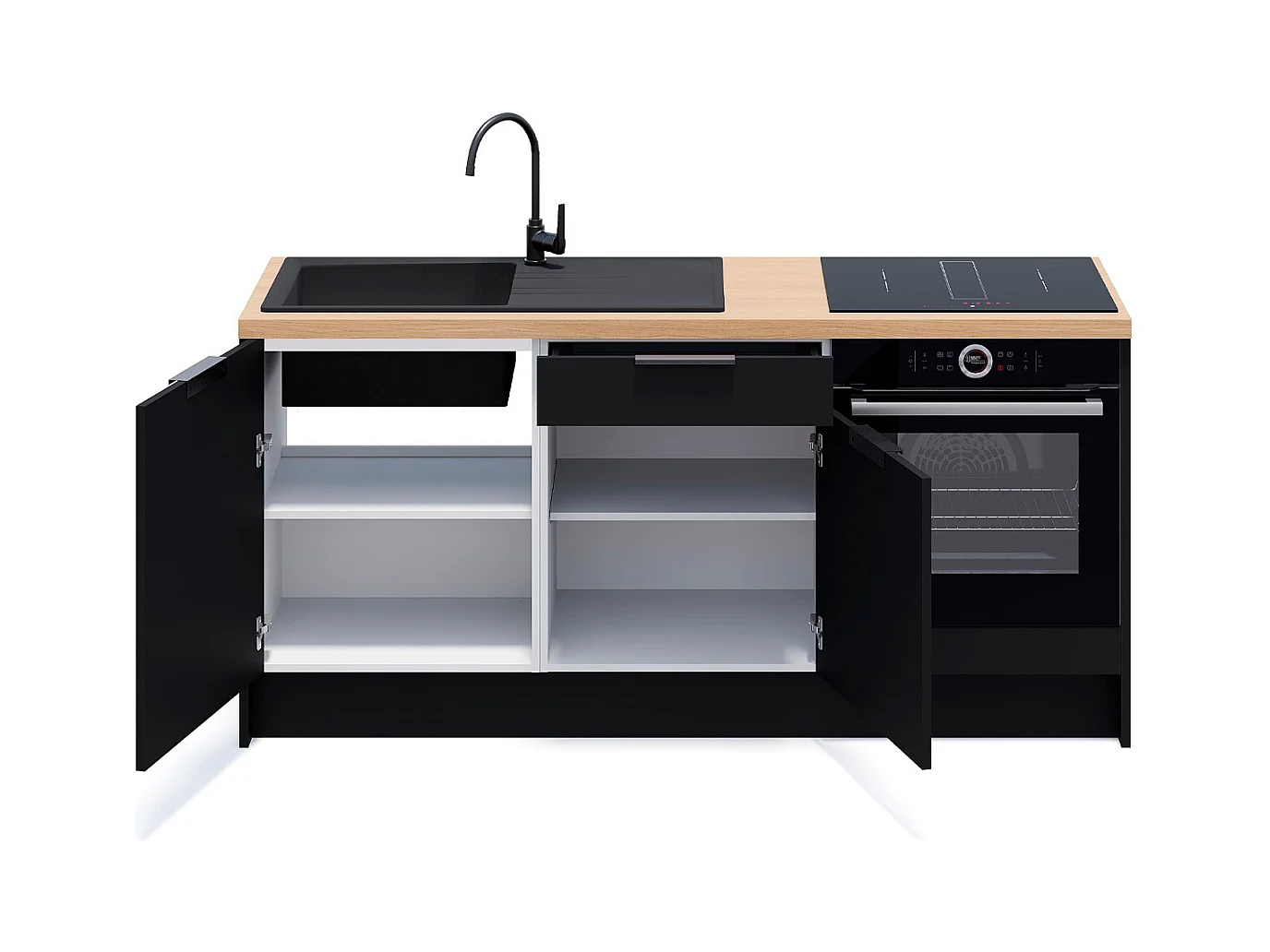 Meubles bas de cuisine - L. 185 cm - noir - Luzia