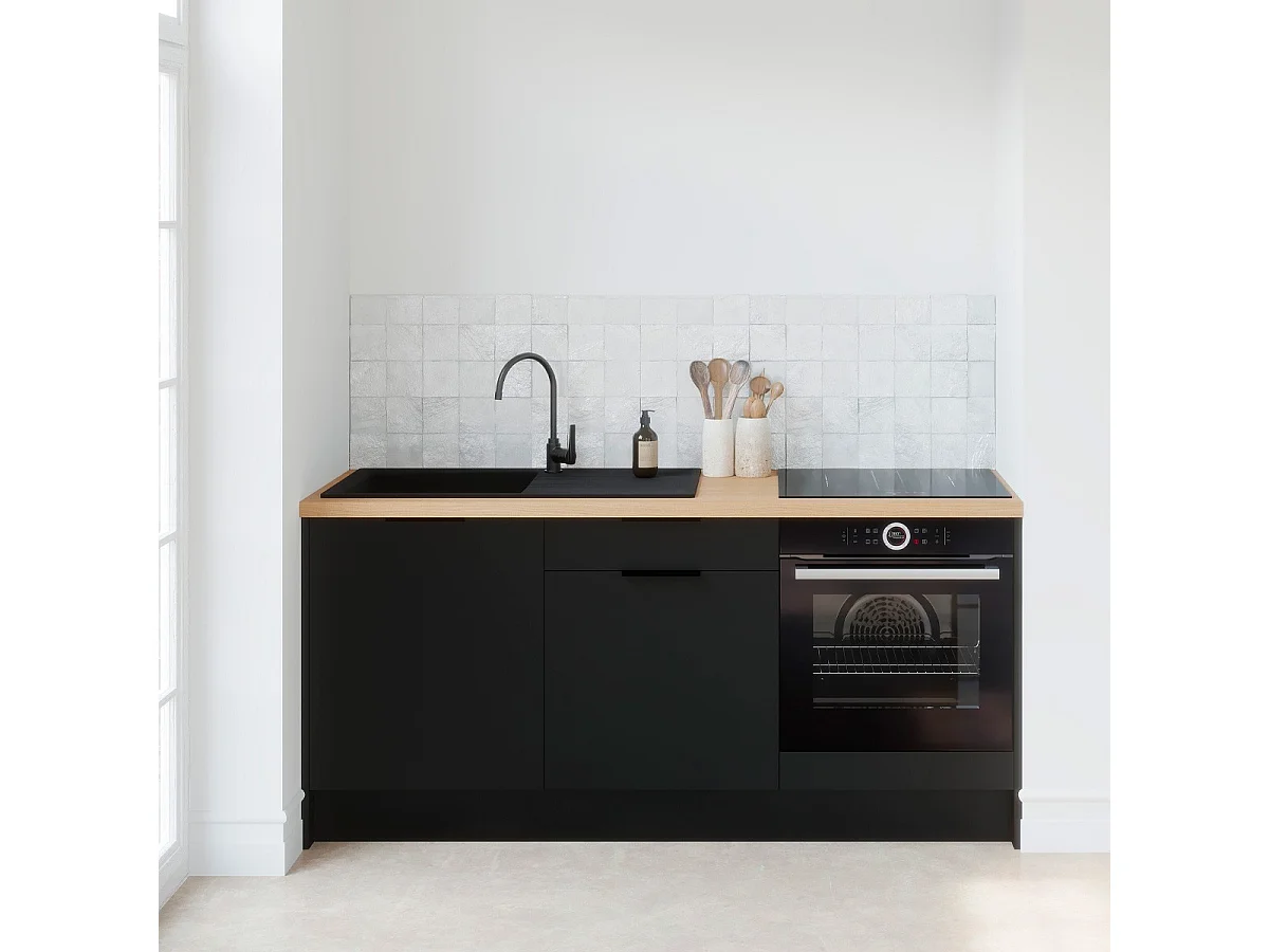 Meubles bas de cuisine - L. 185 cm - noir - Luzia