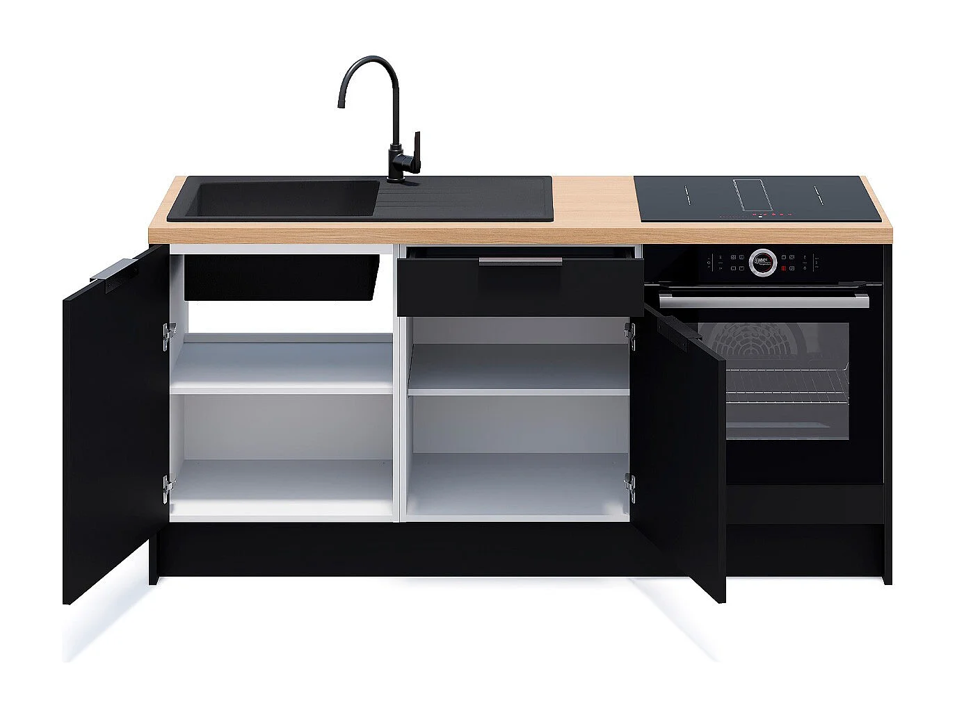 Meubles bas de cuisine - L. 185 cm - noir - Luzia