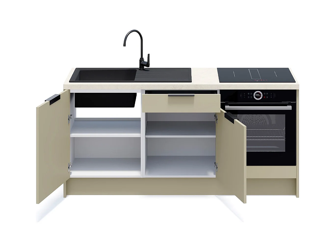 Meubles bas de cuisine - L. 185 cm - vert sauge - Luzia