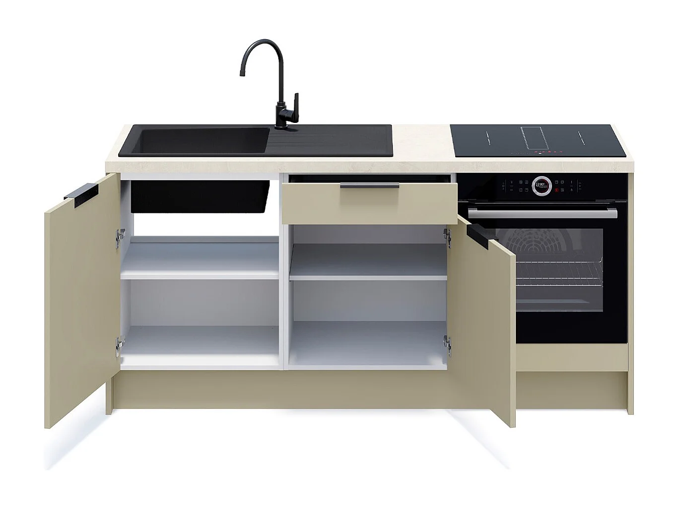 Meubles bas de cuisine - L. 185 cm - vert sauge - Luzia