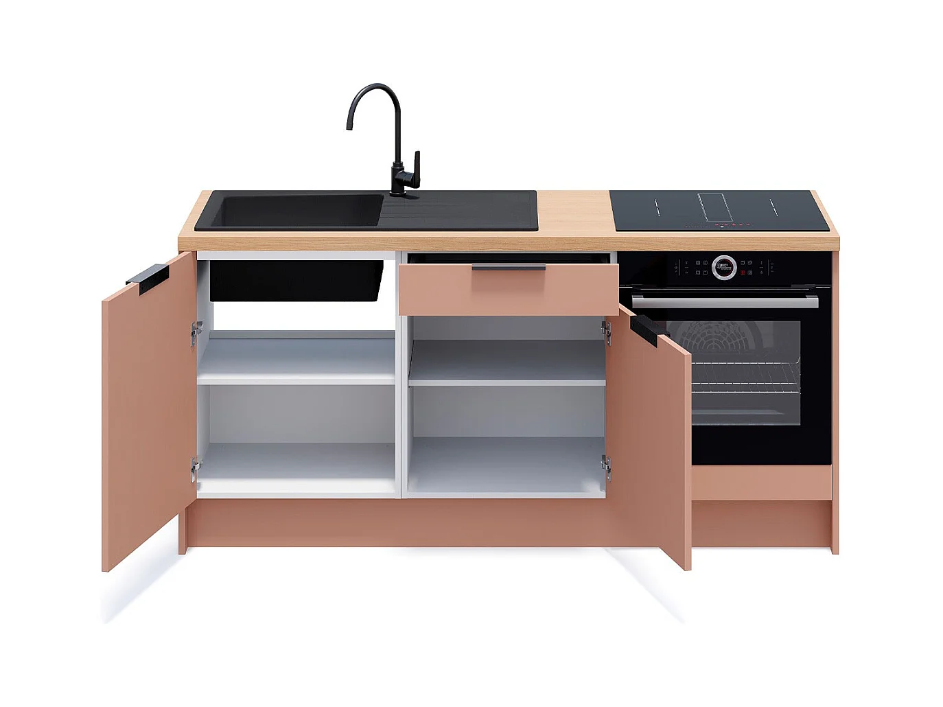 Meubles bas de cuisine - L. 185 cm - abricot - Luzia