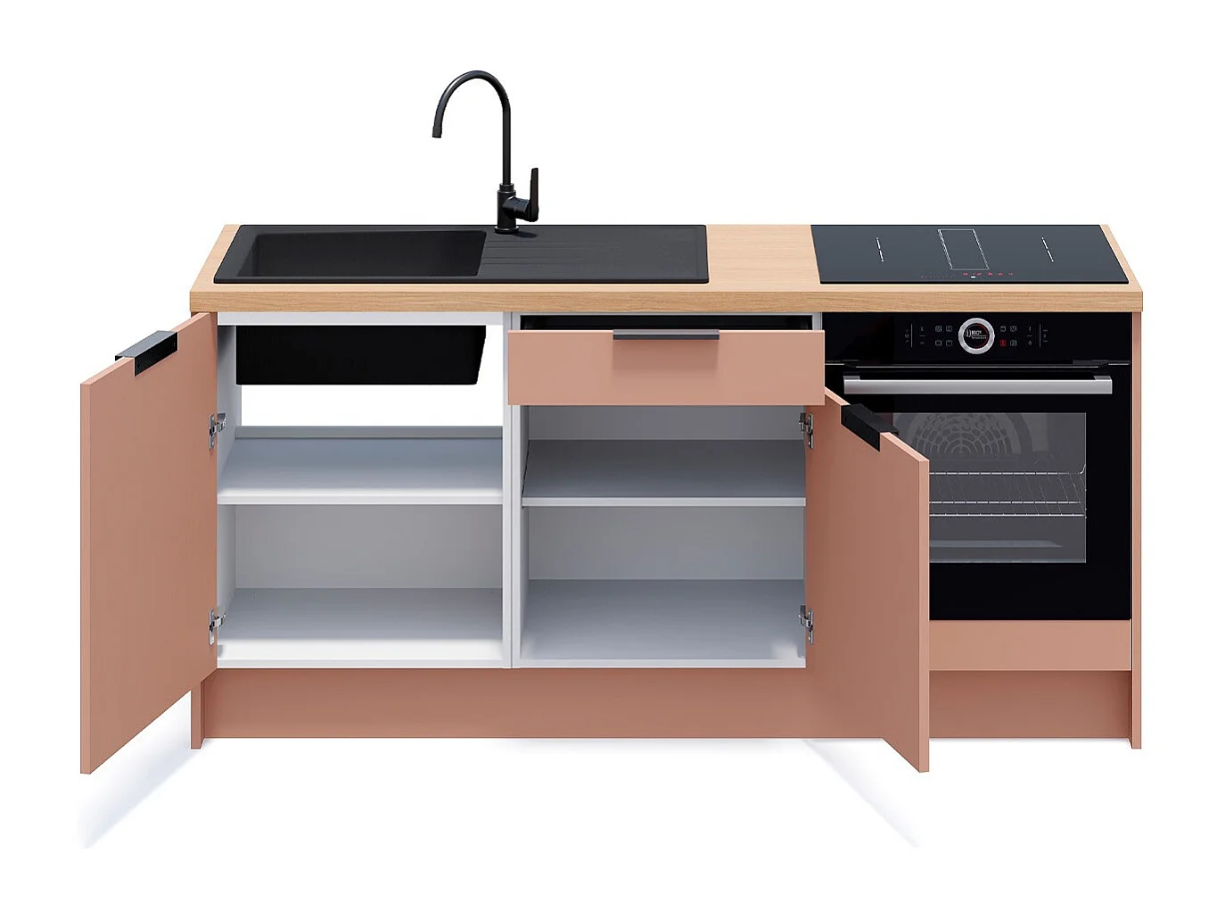 Meubles bas de cuisine - L. 185 cm - abricot - Luzia