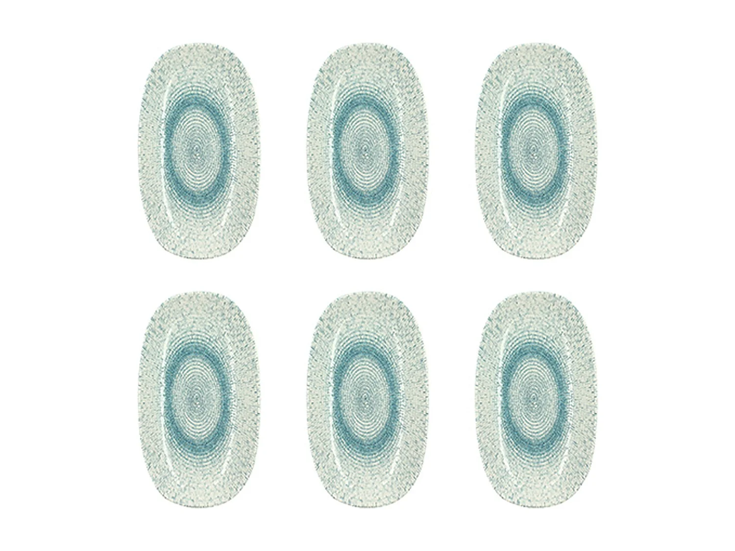 Novastyl - Lot 6 Assiettes Ovales Aqua 23.5x13.5cm En Porcelaine Blanc Et Bleu