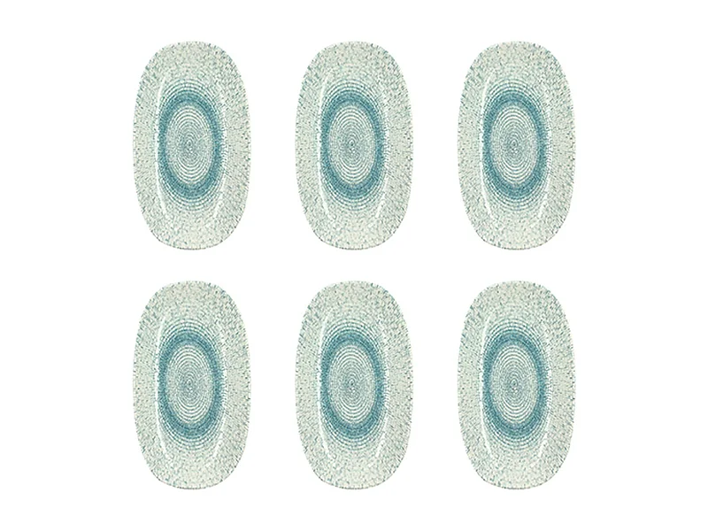Novastyl - Lot 6 Assiettes Ovales Aqua 23.5x13.5cm En Porcelaine Blanc Et Bleu