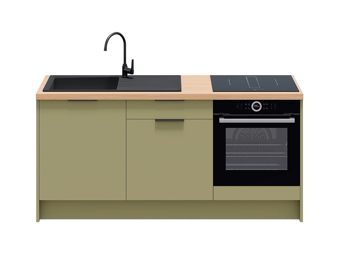 Meubles bas de cuisine - L. 185 cm - vert olive - Luzia