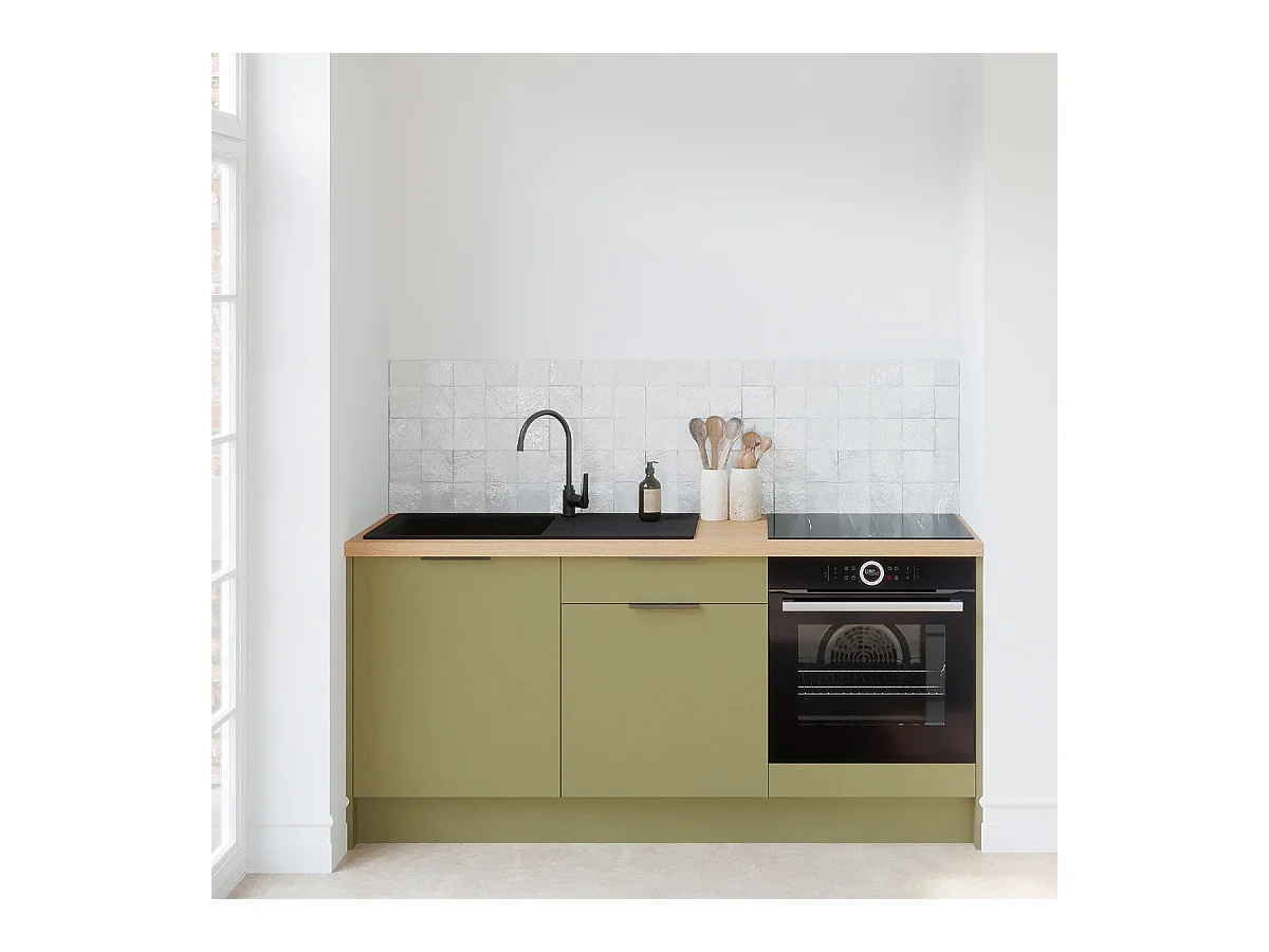 Meubles bas de cuisine - L. 185 cm - vert olive - Luzia