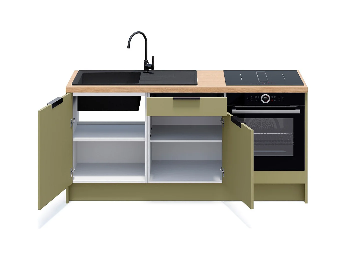 Meubles bas de cuisine - L. 185 cm - vert olive - Luzia
