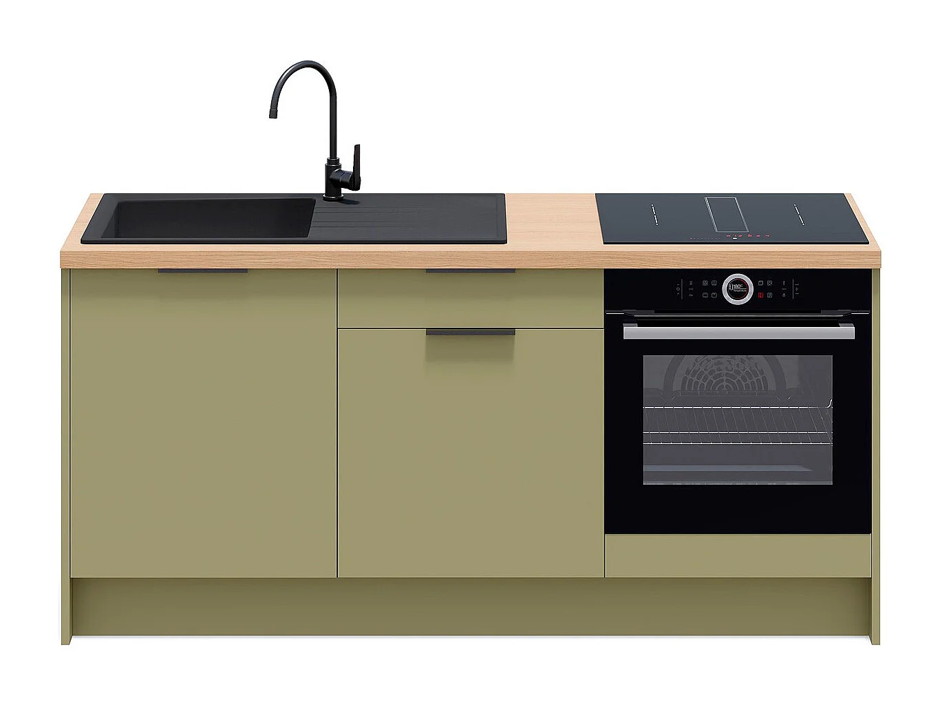 Meubles bas de cuisine - L. 185 cm - vert olive - Luzia