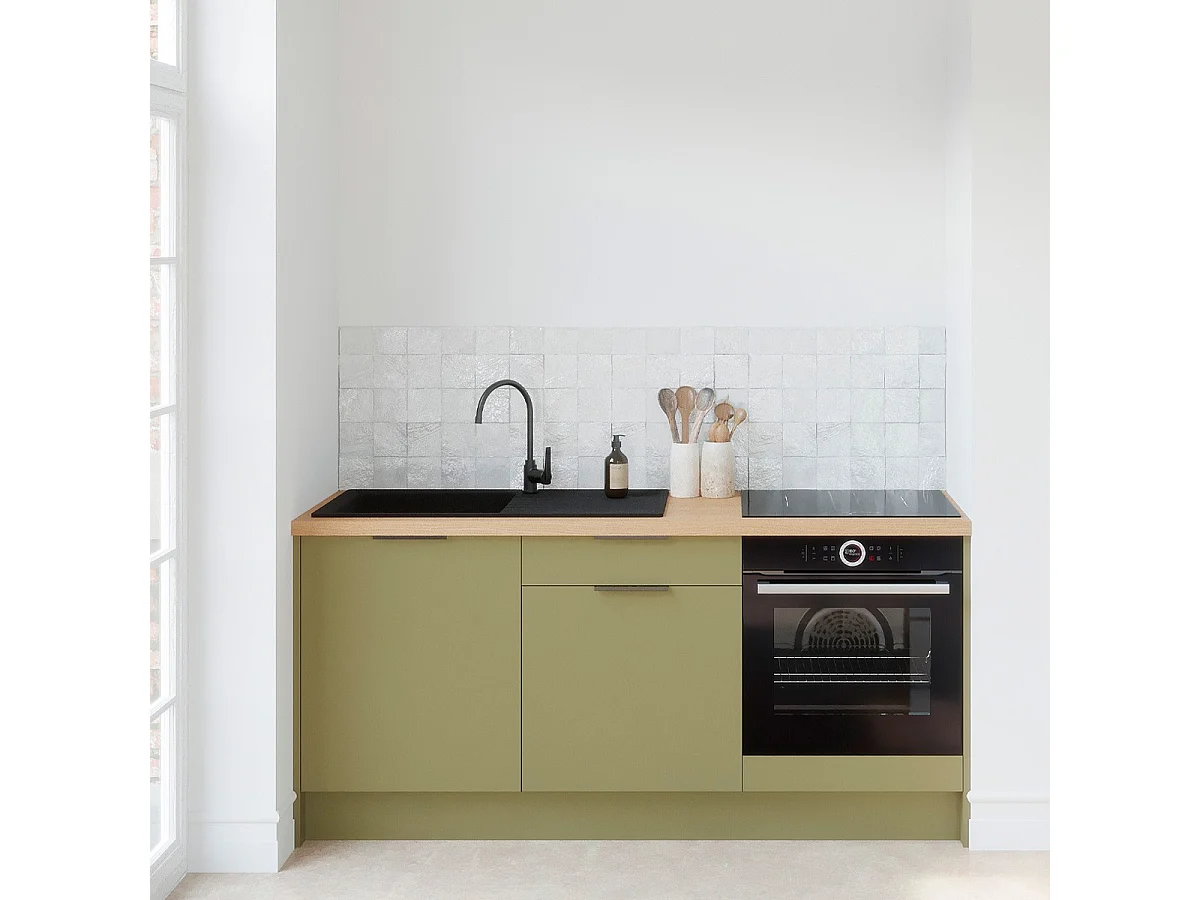 Meubles bas de cuisine - L. 185 cm - vert olive - Luzia