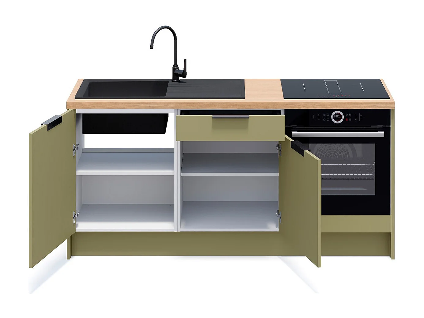 Meubles bas de cuisine - L. 185 cm - vert olive - Luzia