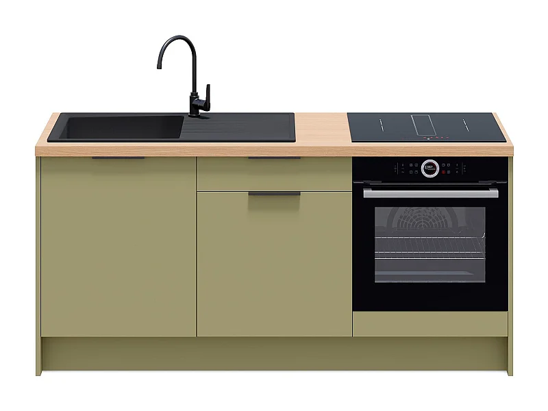 Meubles bas de cuisine - L. 185 cm - vert olive - Luzia