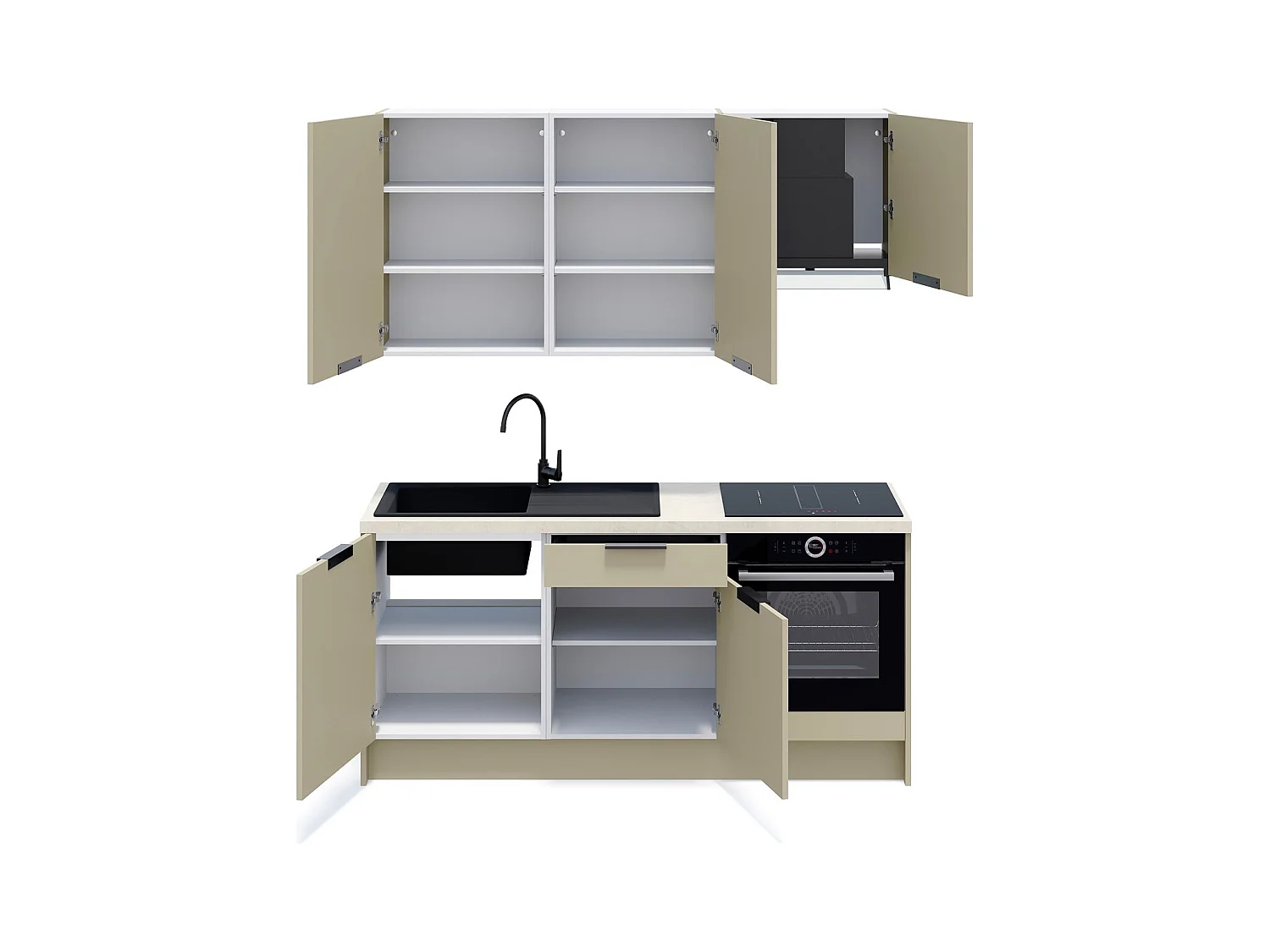 Ensemble de 6 meubles de cuisine - L. 185 cm - vert sauge - Luzia