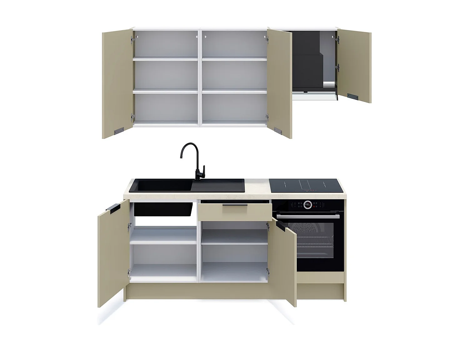 Ensemble de 6 meubles de cuisine - L. 185 cm - vert sauge - Luzia