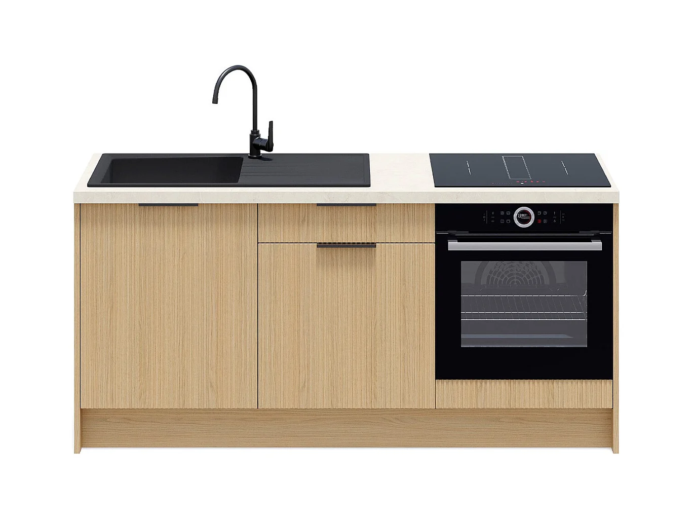 Meubles bas de cuisine - L. 185 cm - chêne clair cannelé - Sierra Mix