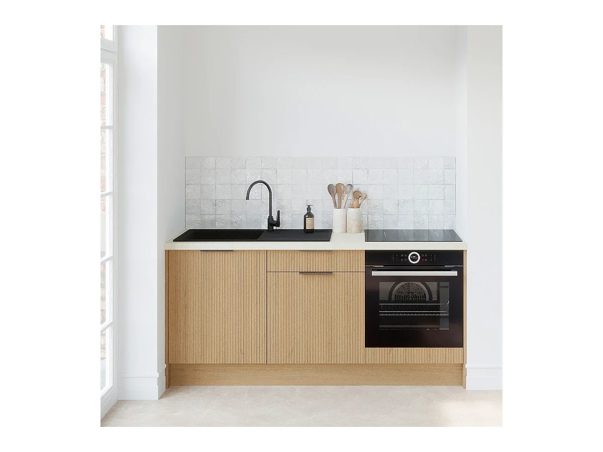 Meubles bas de cuisine - L. 185 cm - chêne clair cannelé - Sierra Mix