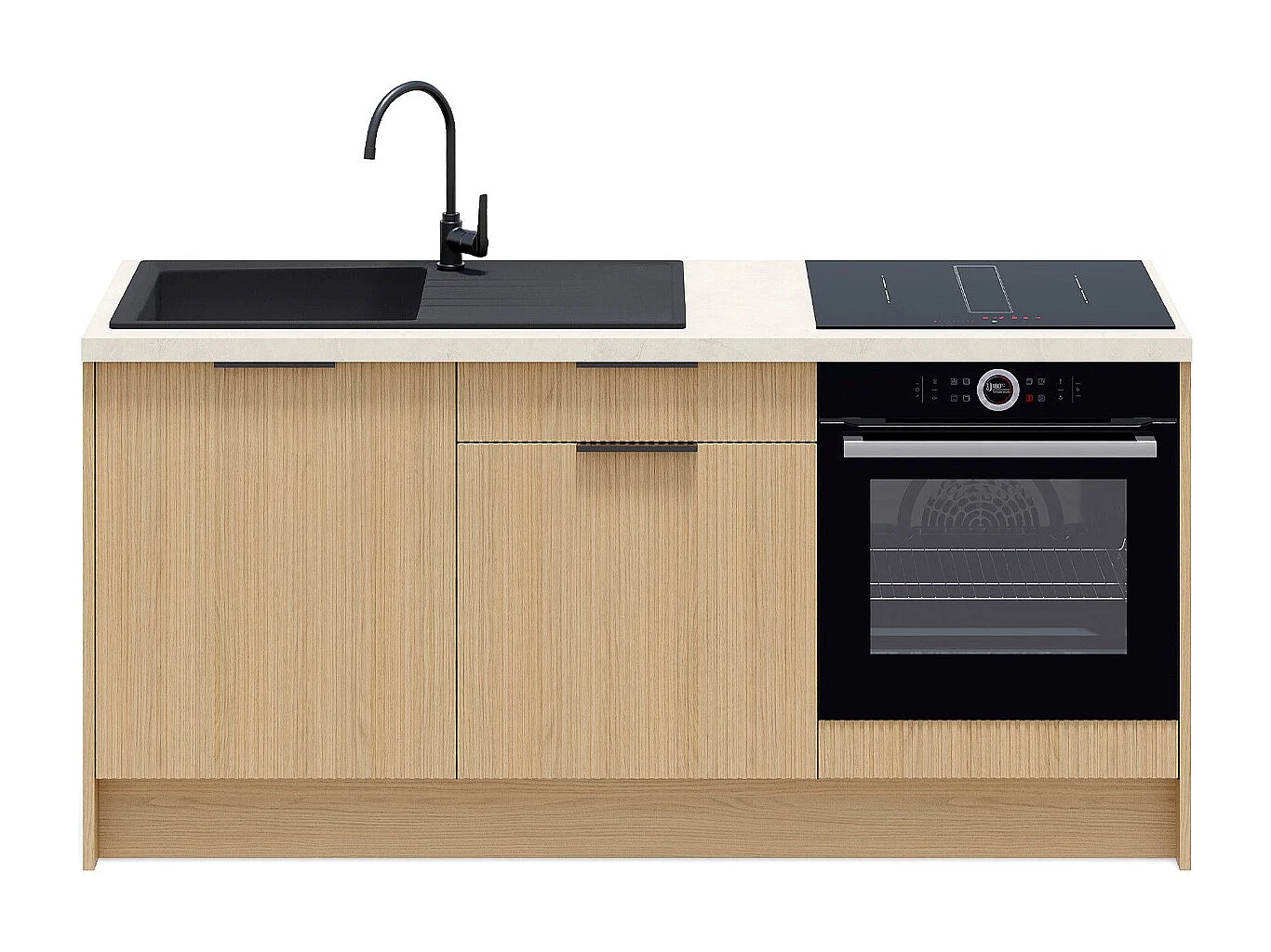 Meubles bas de cuisine - L. 185 cm - chêne clair cannelé - Sierra Mix