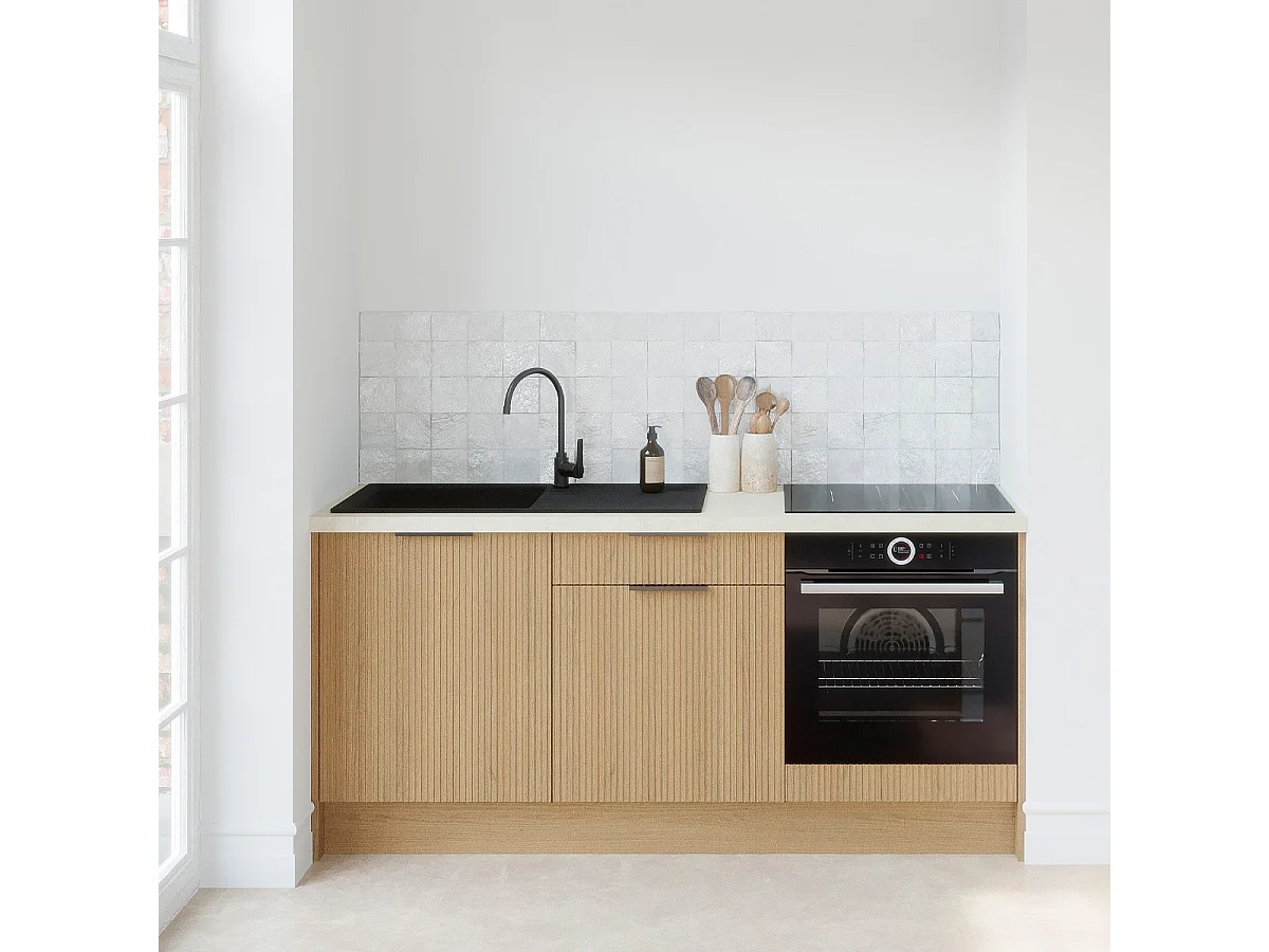 Meubles bas de cuisine - L. 185 cm - chêne clair cannelé - Sierra Mix