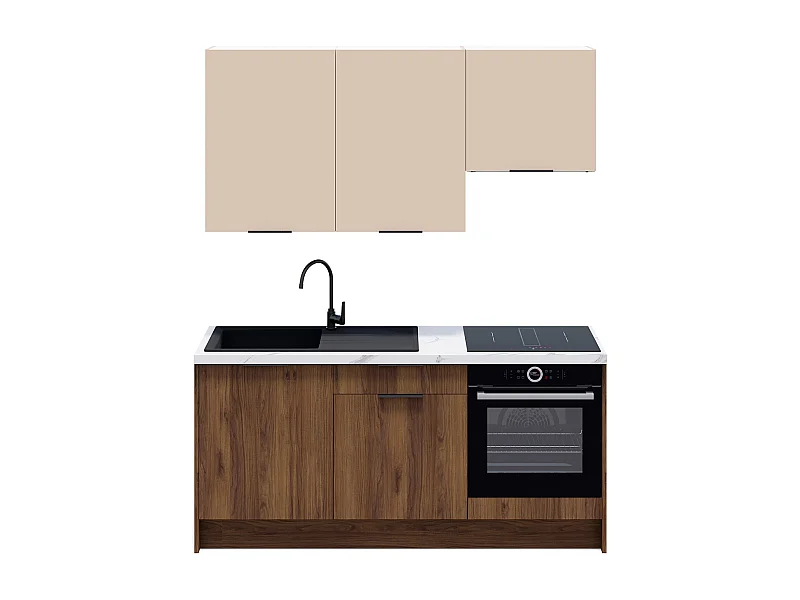 Ensemble de 6 meubles de cuisine - L. 185 cm - noyer brun et cachemire - Sierra Mix