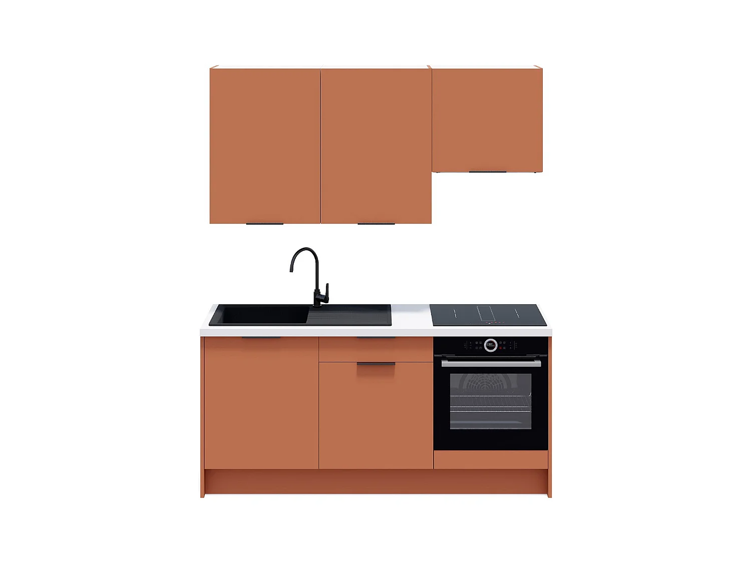 Ensemble de 6 meubles de cuisine - L. 185 cm - terracotta - Luzia