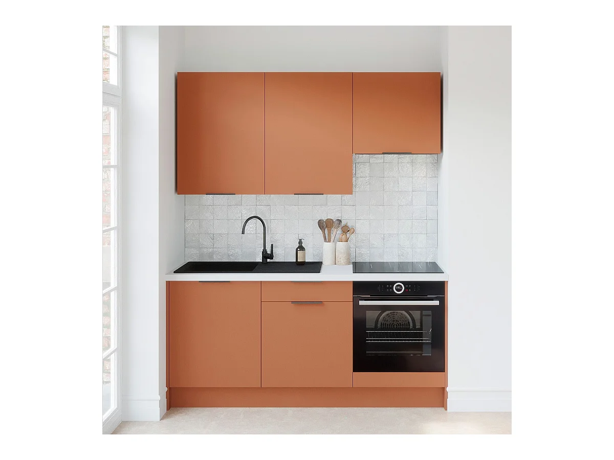 Ensemble de 6 meubles de cuisine - L. 185 cm - terracotta - Luzia