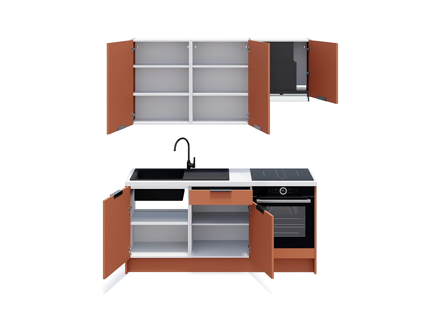 Ensemble de 6 meubles de cuisine - L. 185 cm - terracotta - Luzia