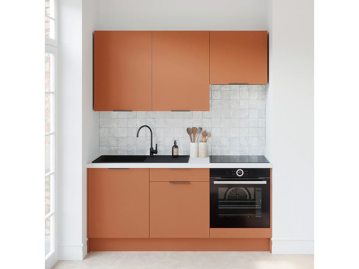 Ensemble de 6 meubles de cuisine - L. 185 cm - terracotta - Luzia