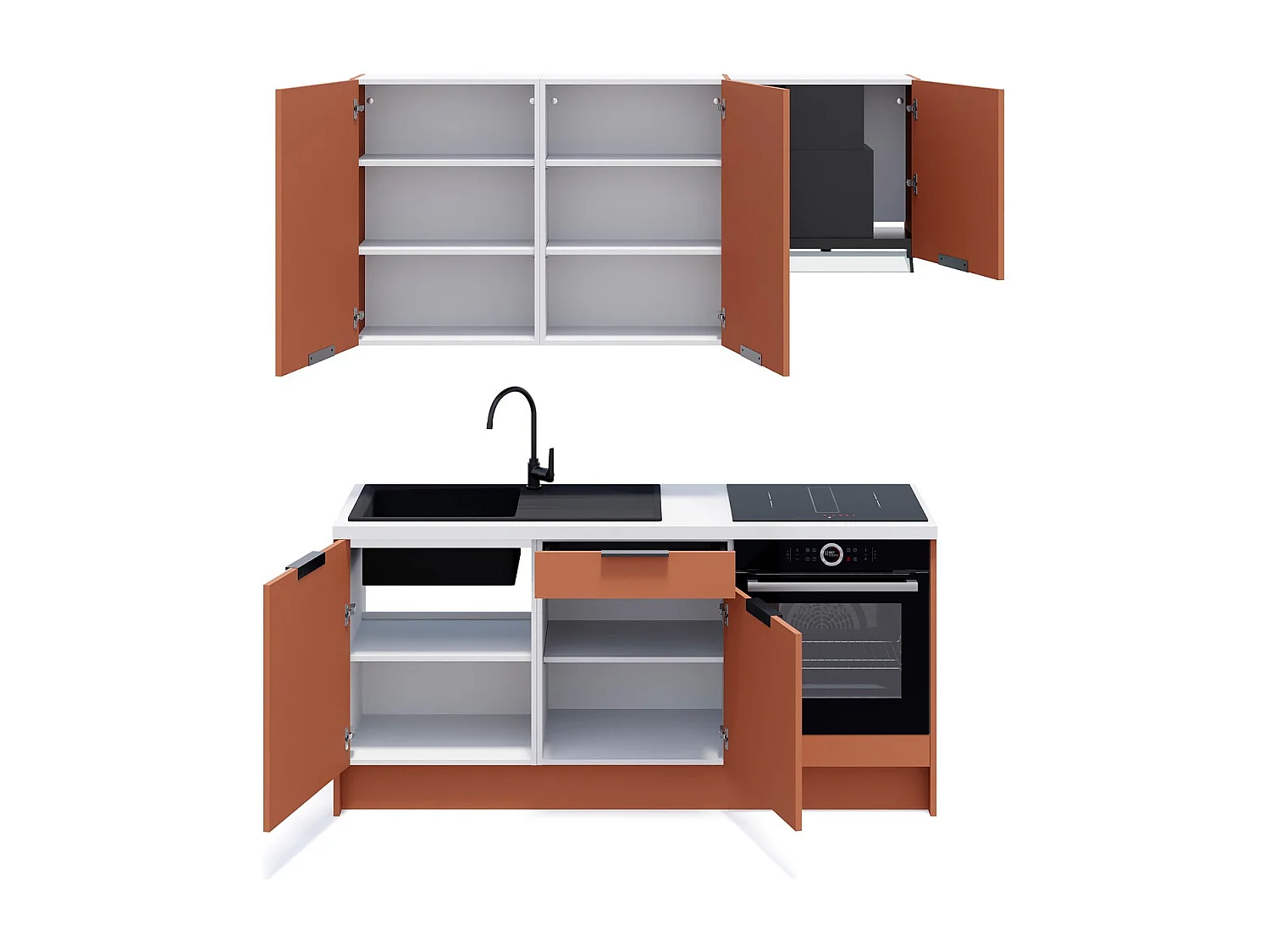 Ensemble de 6 meubles de cuisine - L. 185 cm - terracotta - Luzia