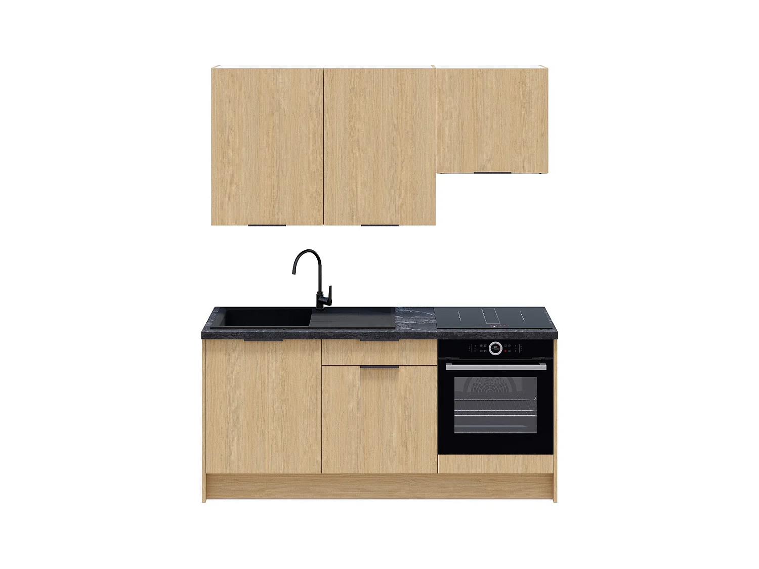 Ensemble de 6 meubles de cuisine - L. 185 cm - chêne clair - Sierra