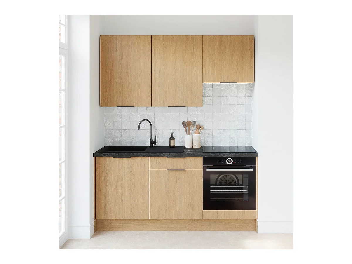 Ensemble de 6 meubles de cuisine - L. 185 cm - chêne clair - Sierra