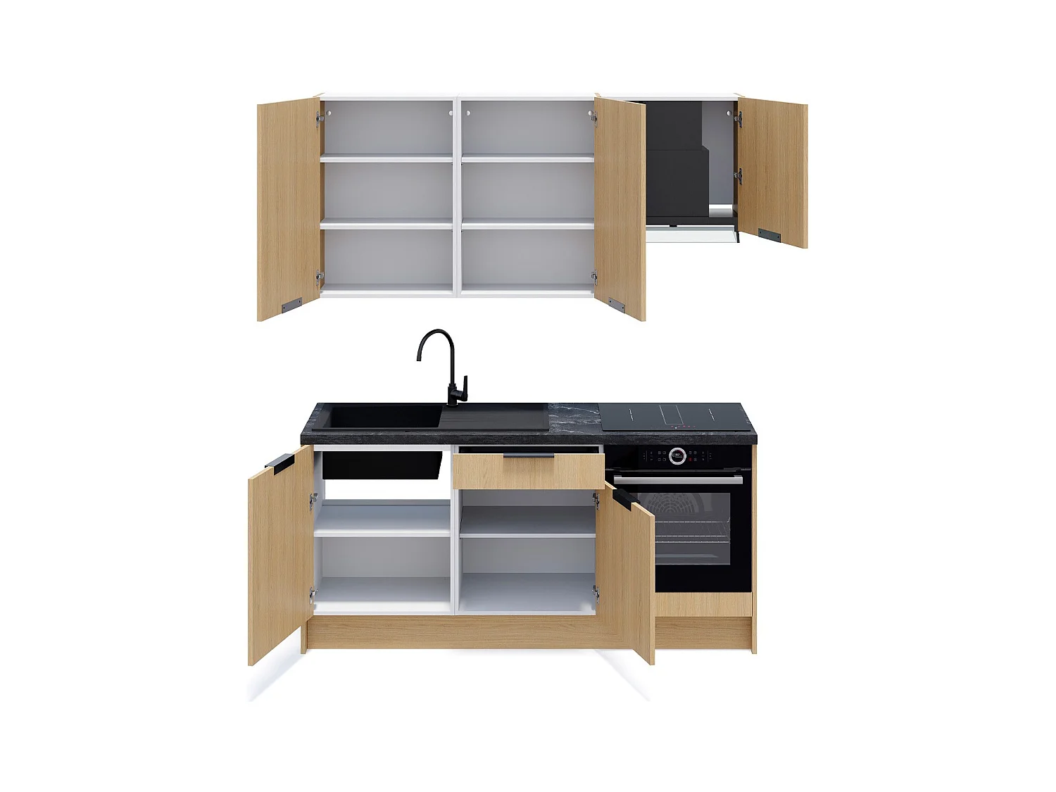 Ensemble de 6 meubles de cuisine - L. 185 cm - chêne clair - Sierra