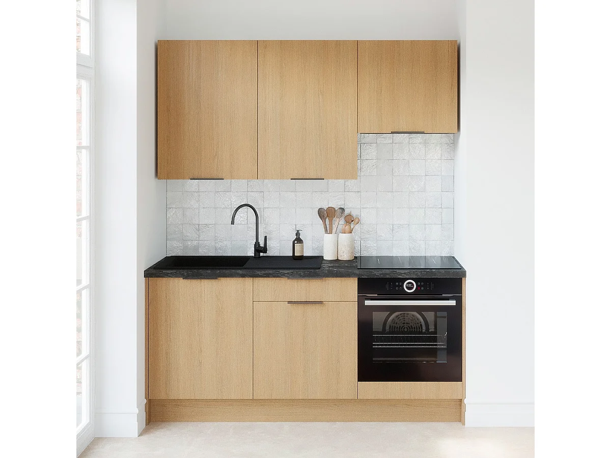 Ensemble de 6 meubles de cuisine - L. 185 cm - chêne clair - Sierra