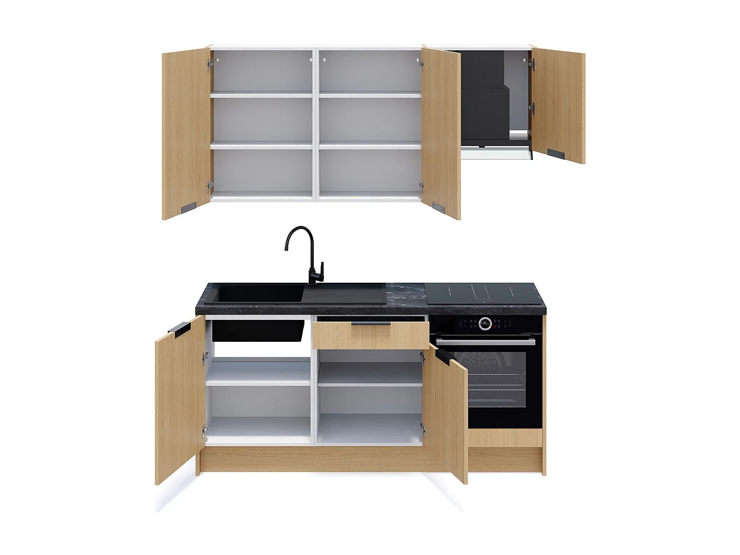 Ensemble de 6 meubles de cuisine - L. 185 cm - chêne clair - Sierra