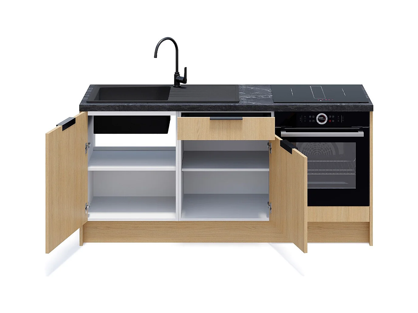 Meubles bas de cuisine - L. 185 cm - chêne clair - Sierra